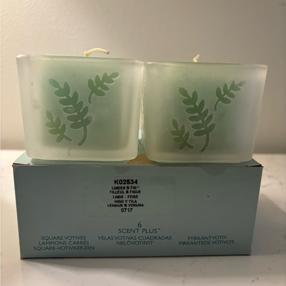 Partylite square votive holders, set of 2, PLUS box of 6 square votive candles